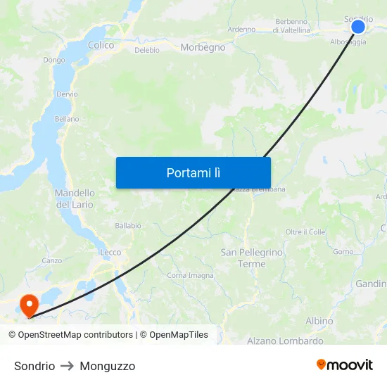 Sondrio to Monguzzo map