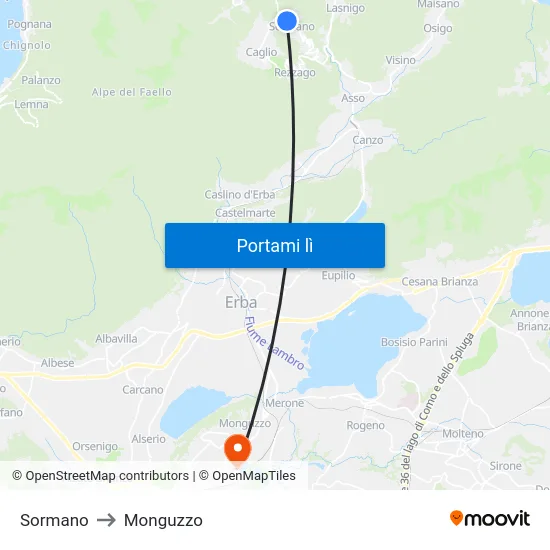 Sormano to Monguzzo map