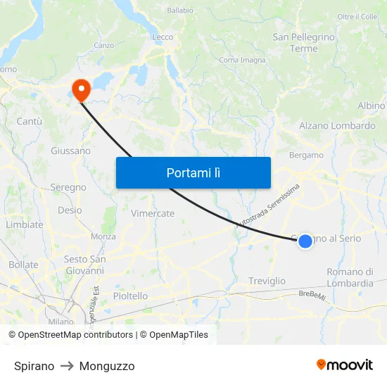 Spirano to Monguzzo map
