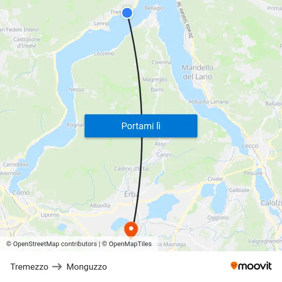 Tremezzo to Monguzzo map
