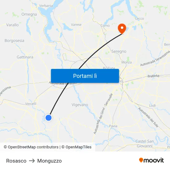 Rosasco to Monguzzo map