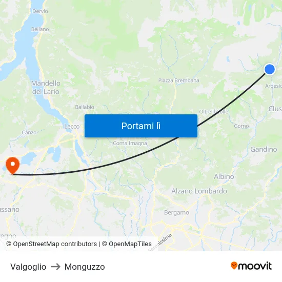 Valgoglio to Monguzzo map