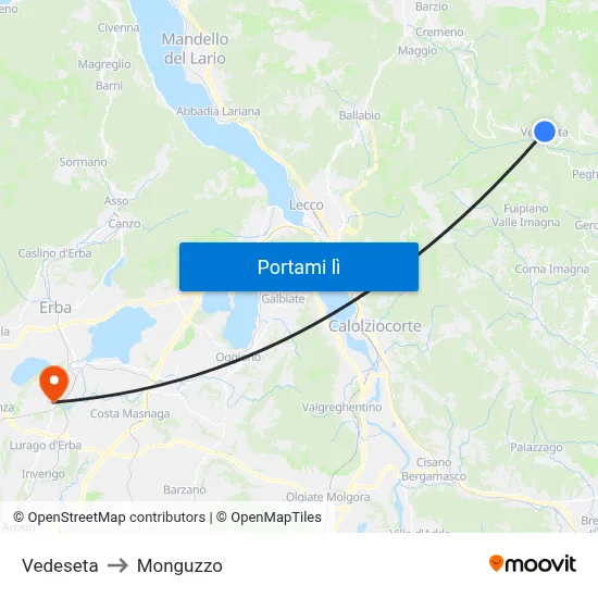 Vedeseta to Monguzzo map