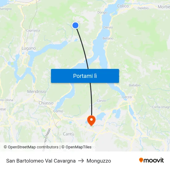 San Bartolomeo Val Cavargna to Monguzzo map