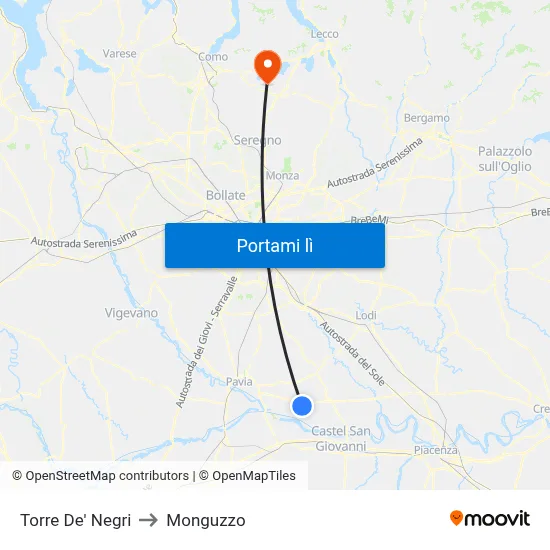 Torre De' Negri to Monguzzo map