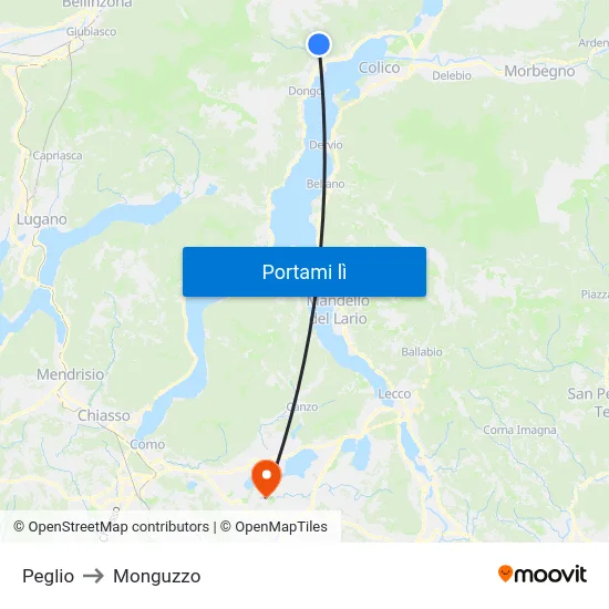 Peglio to Monguzzo map