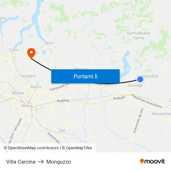 Villa Carcina to Monguzzo map