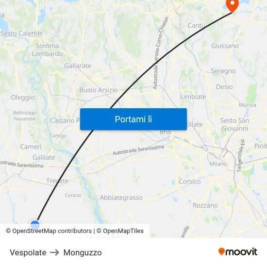 Vespolate to Monguzzo map