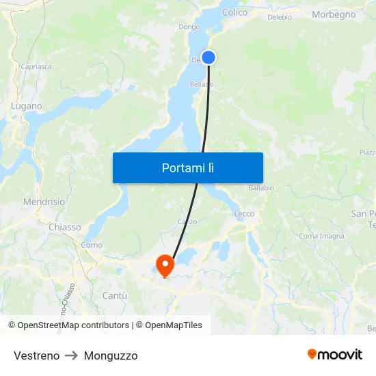Vestreno to Monguzzo map