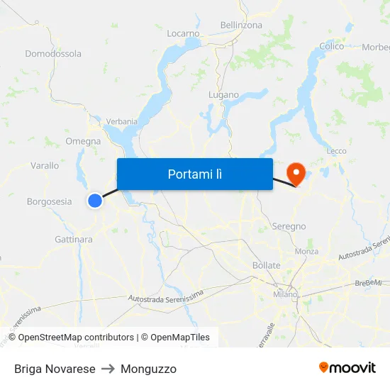 Briga Novarese to Monguzzo map