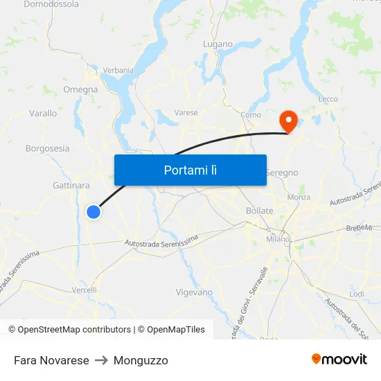 Fara Novarese to Monguzzo map