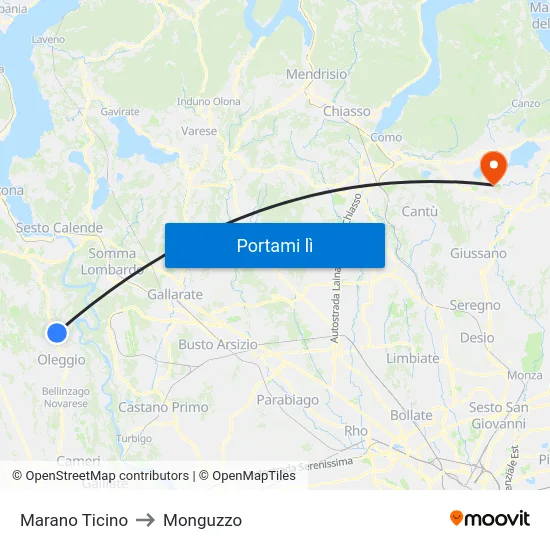 Marano Ticino to Monguzzo map