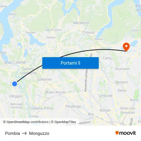 Pombia to Monguzzo map