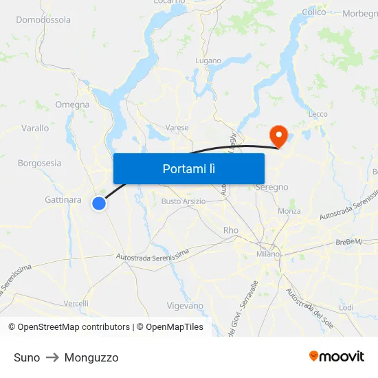 Suno to Monguzzo map