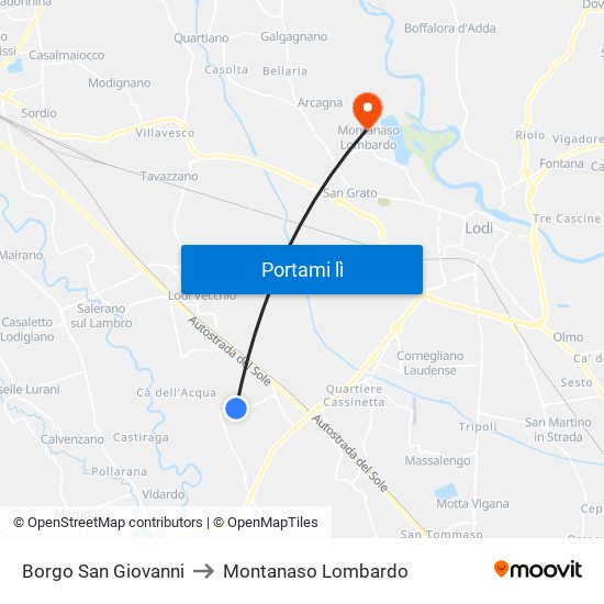 Borgo San Giovanni to Montanaso Lombardo map