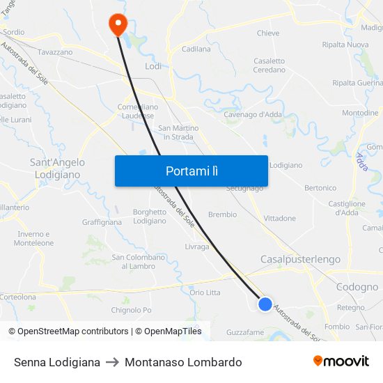 Senna Lodigiana to Montanaso Lombardo map