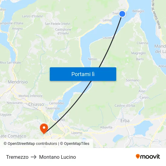 Tremezzo to Montano Lucino map