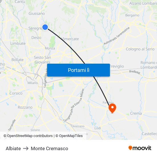 Albiate to Monte Cremasco map