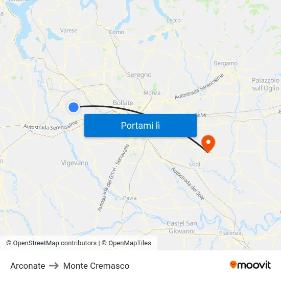 Arconate to Monte Cremasco map