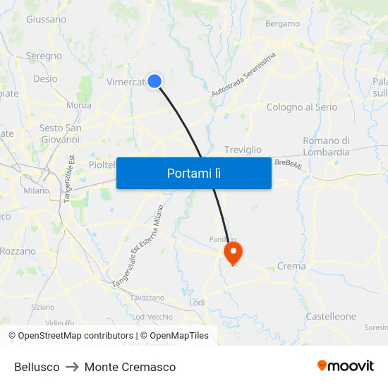 Bellusco to Monte Cremasco map