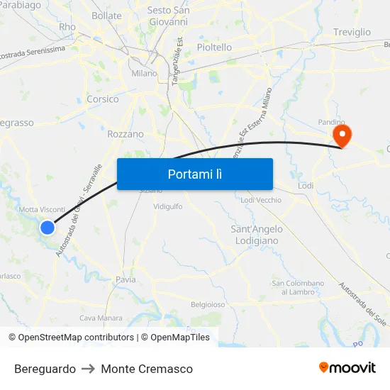 Bereguardo to Monte Cremasco map