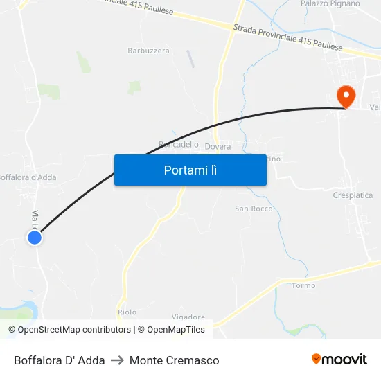 Boffalora D' Adda to Monte Cremasco map