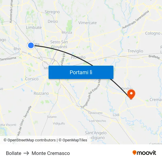 Bollate to Monte Cremasco map