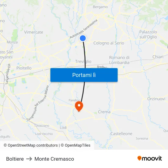 Boltiere to Monte Cremasco map