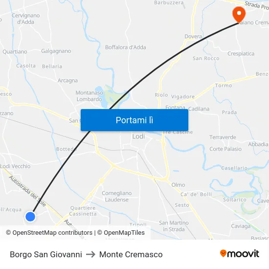 Borgo San Giovanni to Monte Cremasco map