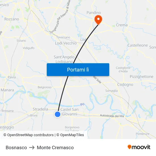 Bosnasco to Monte Cremasco map