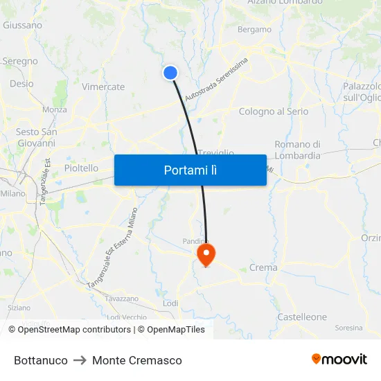 Bottanuco to Monte Cremasco map