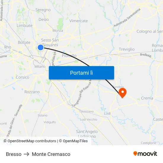 Bresso to Monte Cremasco map