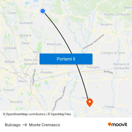 Bulciago to Monte Cremasco map