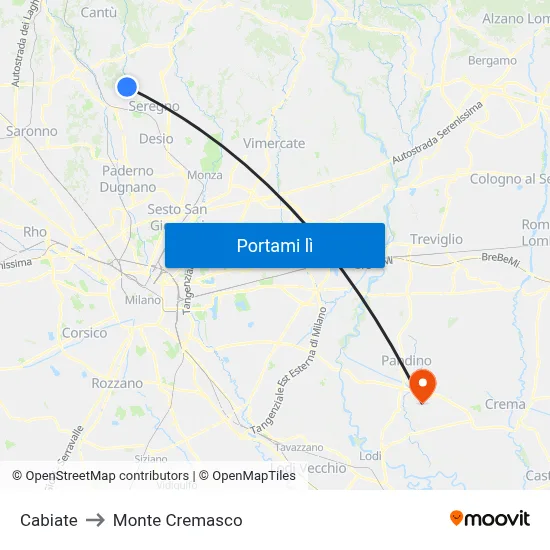 Cabiate to Monte Cremasco map