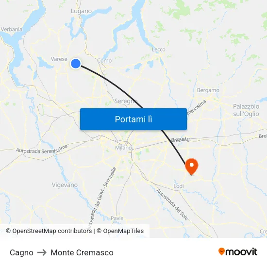 Cagno to Monte Cremasco map