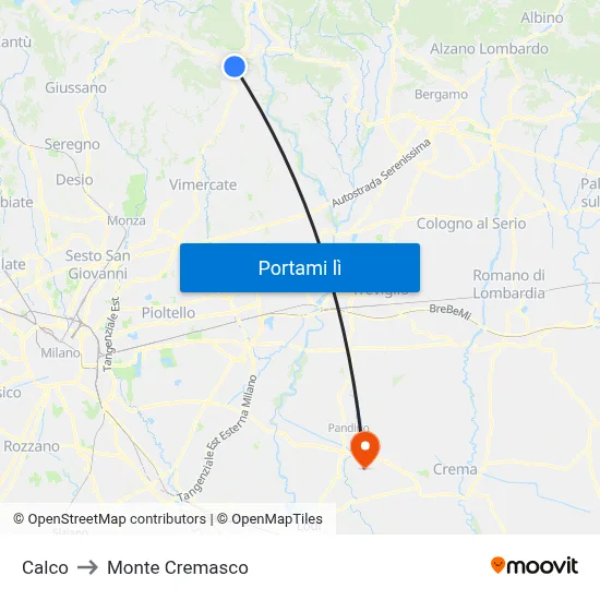 Calco to Monte Cremasco map