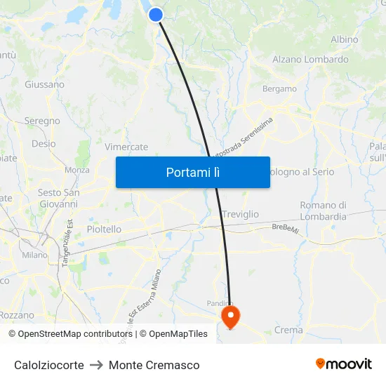 Calolziocorte to Monte Cremasco map