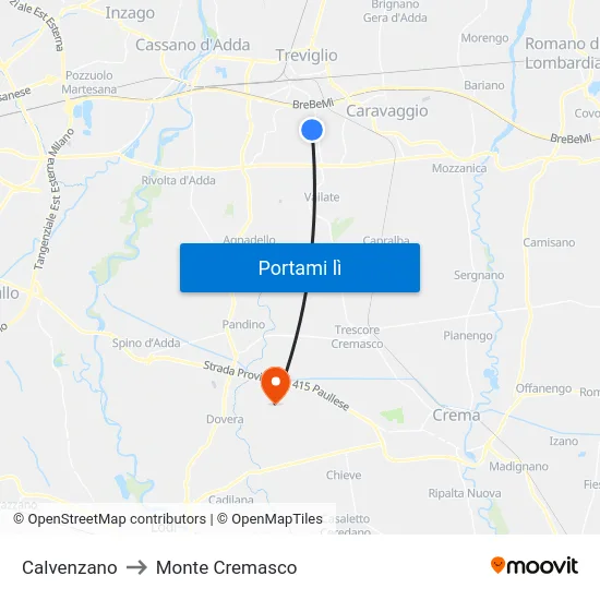Calvenzano to Monte Cremasco map
