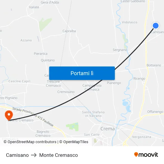 Camisano to Monte Cremasco map