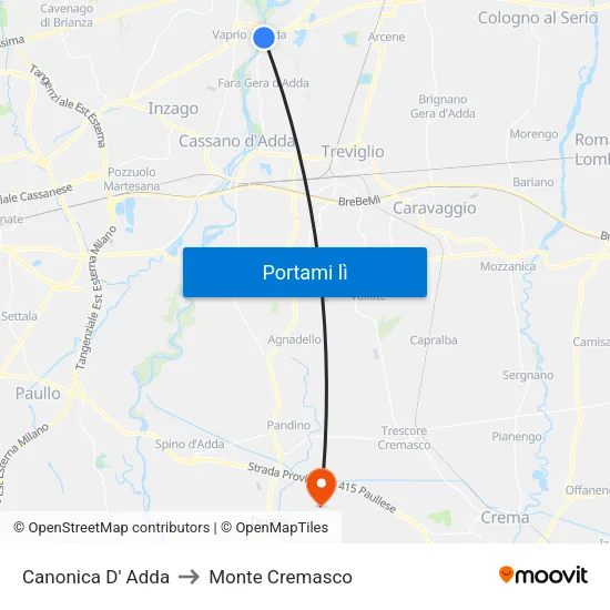 Canonica D' Adda to Monte Cremasco map