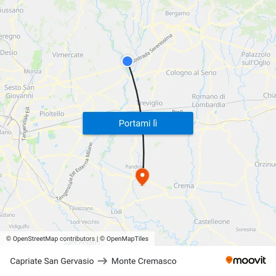 Capriate San Gervasio to Monte Cremasco map