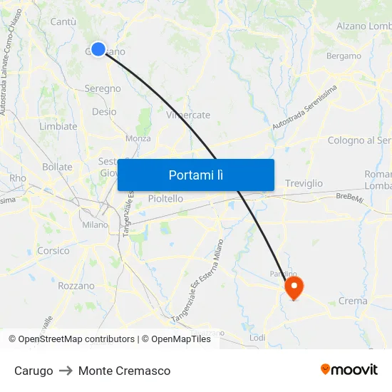Carugo to Monte Cremasco map
