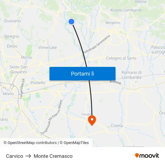 Carvico to Monte Cremasco map