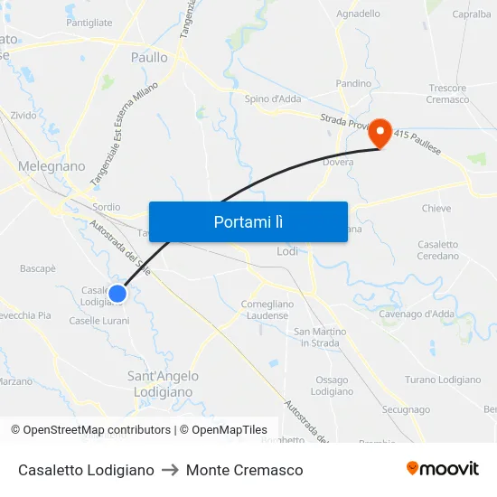 Casaletto Lodigiano to Monte Cremasco map