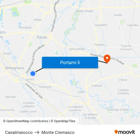 Casalmaiocco to Monte Cremasco map