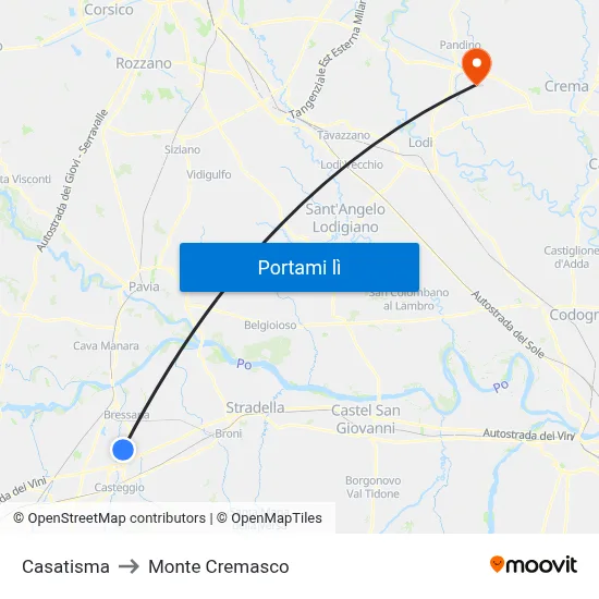 Casatisma to Monte Cremasco map