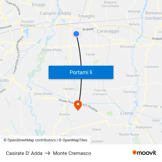 Casirate D' Adda to Monte Cremasco map