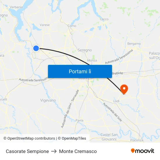 Casorate Sempione to Monte Cremasco map