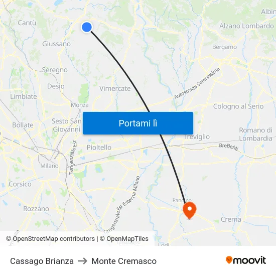 Cassago Brianza to Monte Cremasco map
