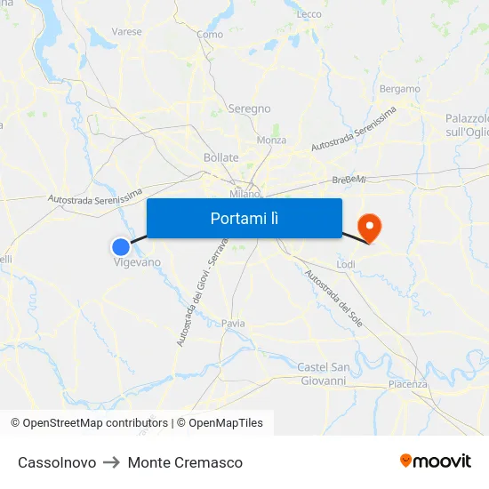 Cassolnovo to Monte Cremasco map